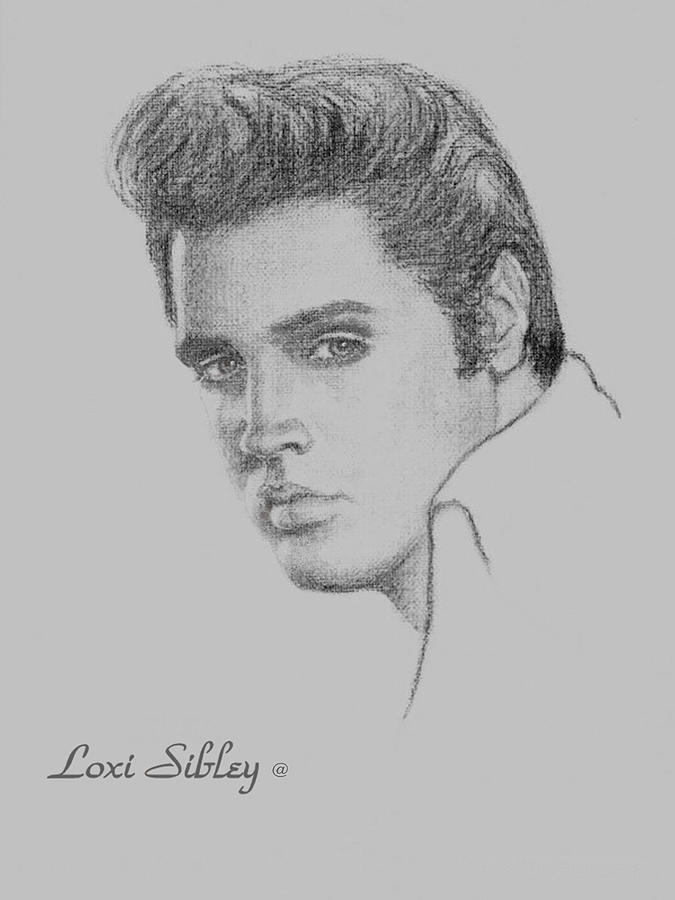 Elvis in Charcoal Drawing by Loxi Sibley