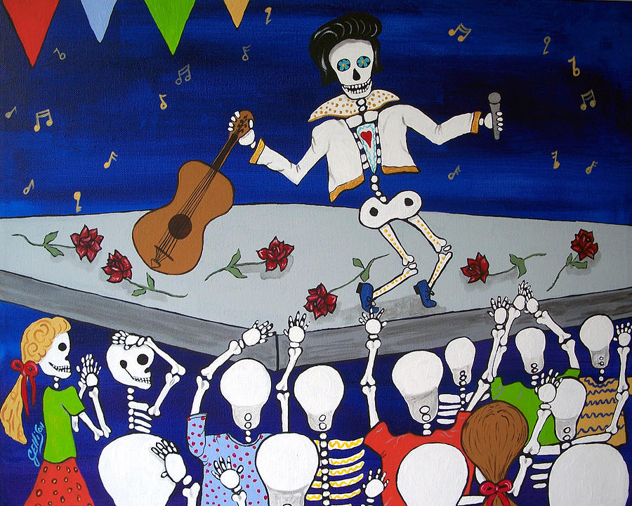 Elvis Presley Painting - Elvis in Concert Day of the Dead by Julie Ellison