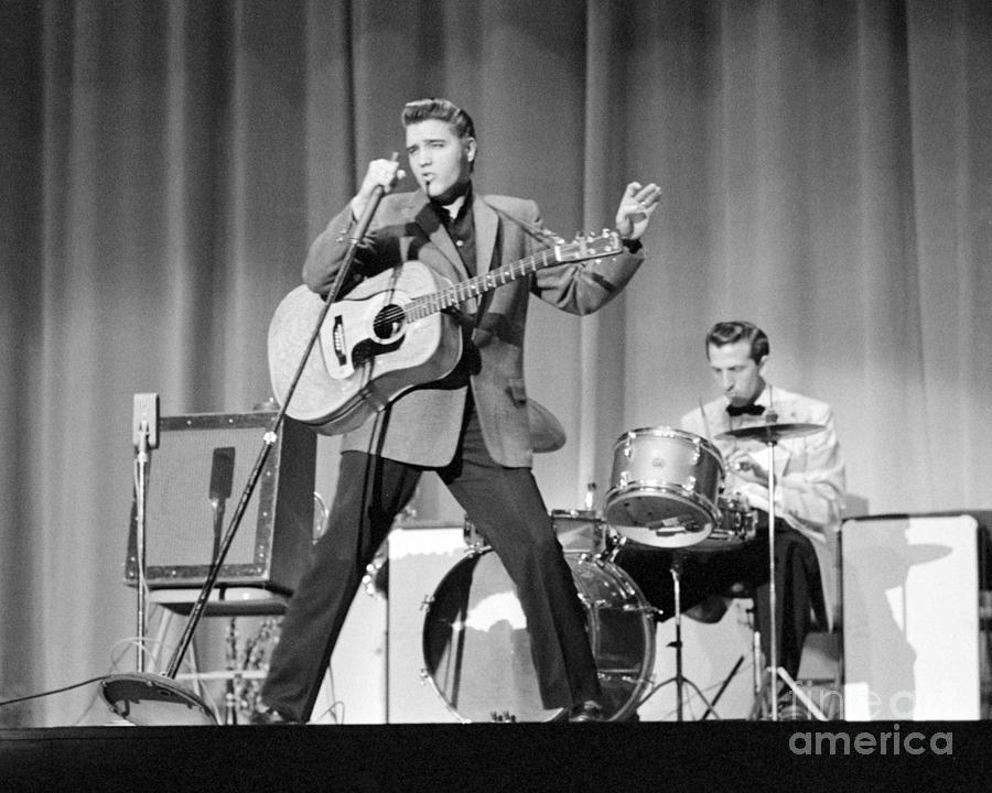 Elvis Presley And D.j. Fontana Performing In 1956 Photograph