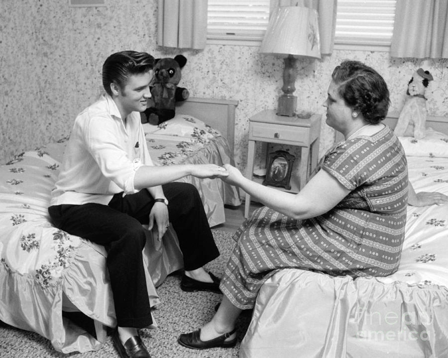 Elvis Presley And His Mother Gladys 1956 Cropped Photograph by The