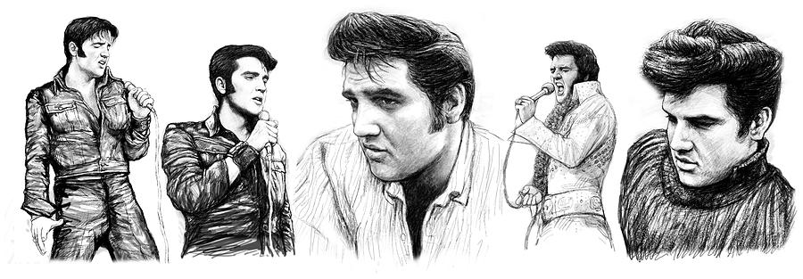 Portrait Painting - Elvis Presley art long drawing sketch portrait by Kim Wang