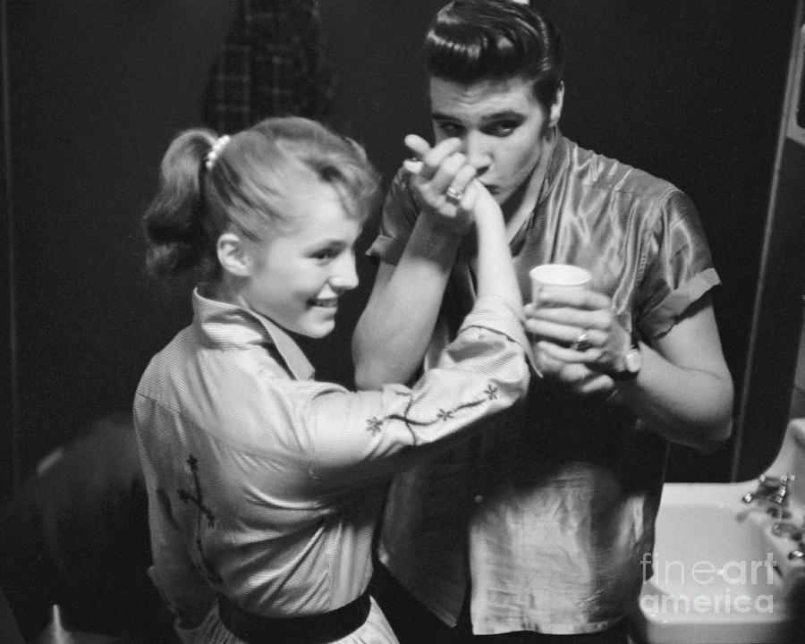 Elvis Presley Meets A Fan Backstage 1956 Photograph