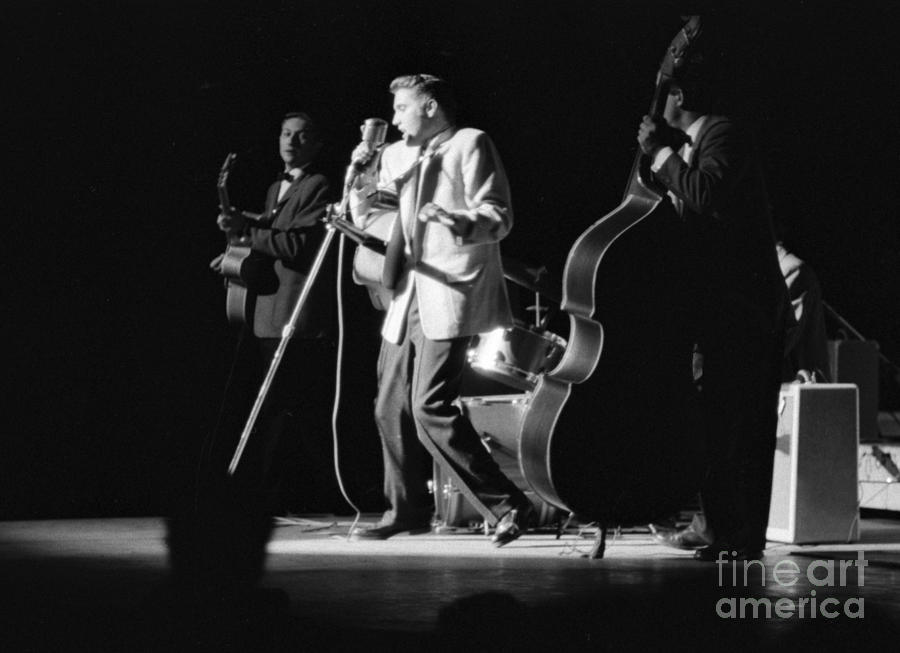 Elvis Presley On Stage With Scotty Moore And Bill Black 1956 Photograph