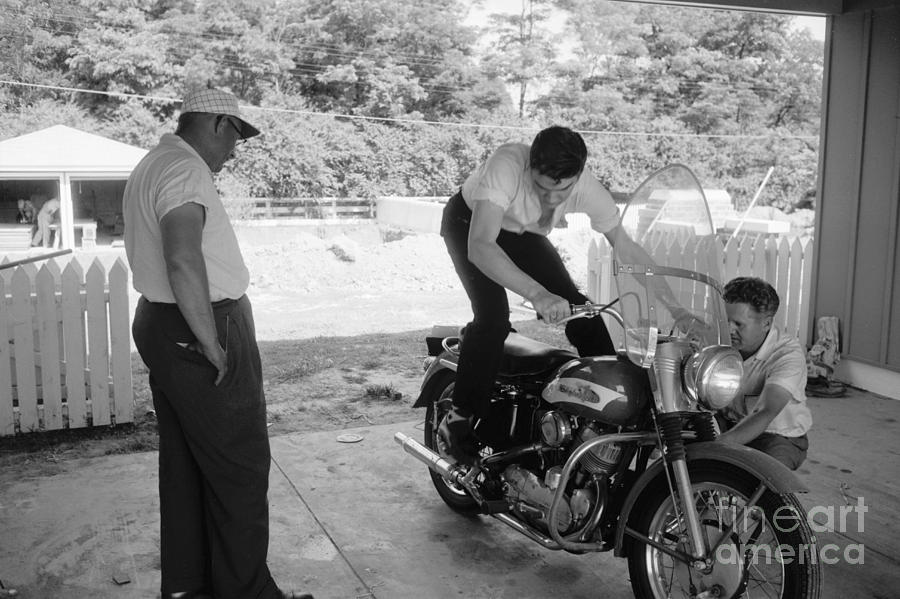 Elvis Presley With His Harley Kh And His Father Vernon Photograph