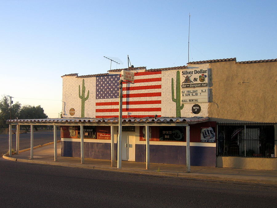 Emblazoned American flag Silver Dollar Bar Eloy Arizona 2004 Photograph by David Lee Guss