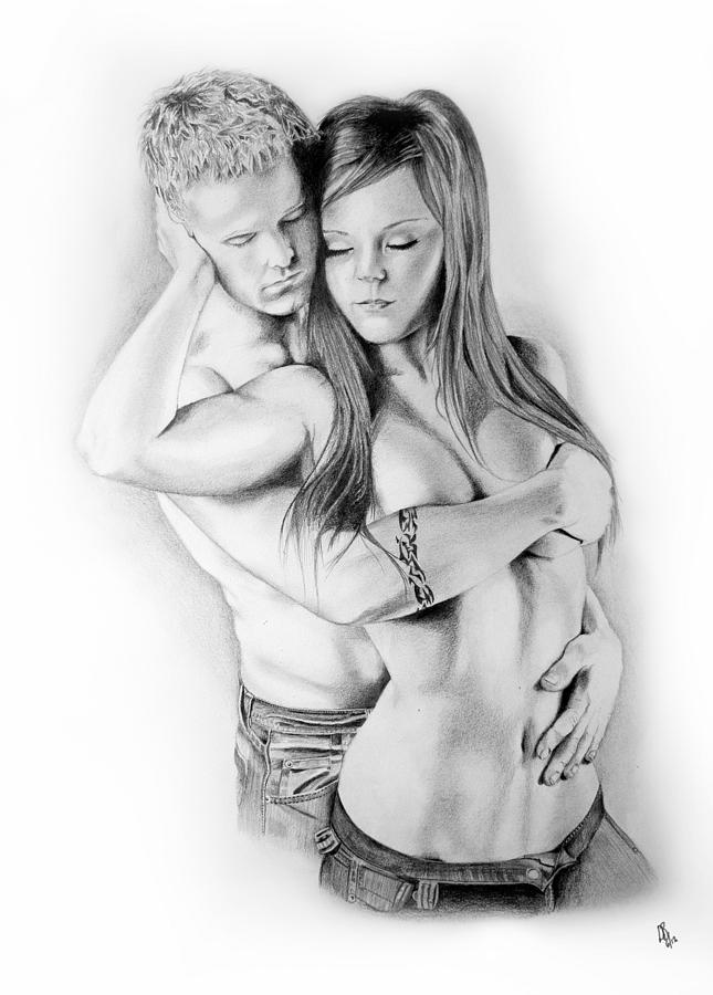 Embracing Couple. is a drawing by Derek Barfoot which was uploaded on Decem...