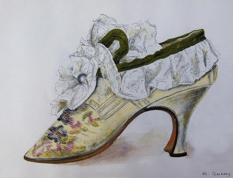 Embroidered Silk and Lace Shoe - 17th Century Painting by Paul Quarry ...