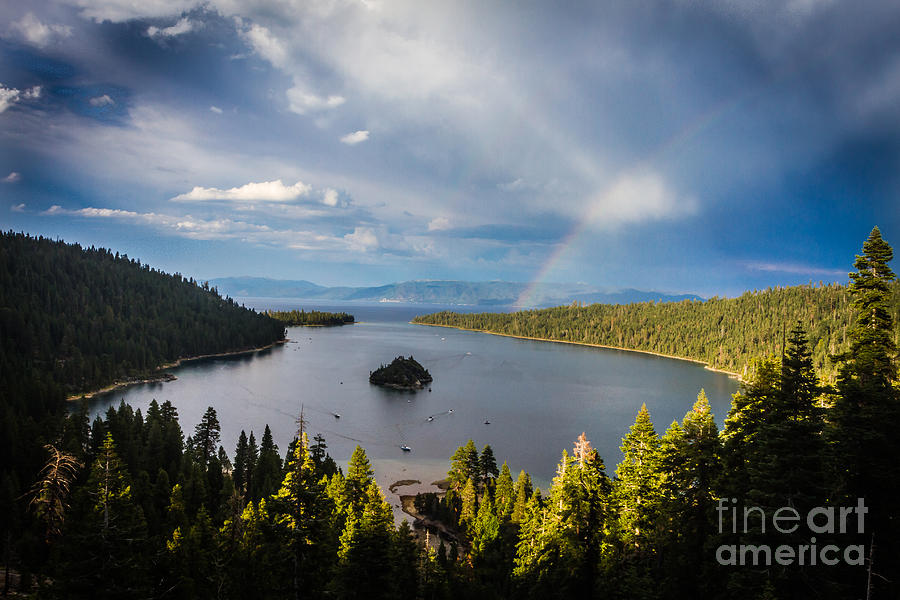 Boat Photograph - Emerald Bay Rainbow by Mitch Shindelbower