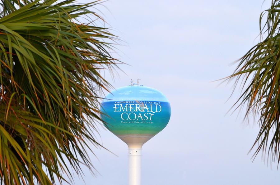 Emerald Coast of Florida Water Tower with Palms Photograph by Jeff at JSJ Photography
