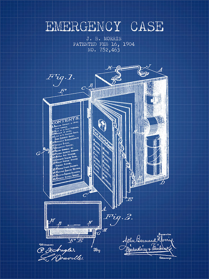 Vintage Digital Art - Emergency Case Patent from 1904 - Blueprint by Aged Pixel