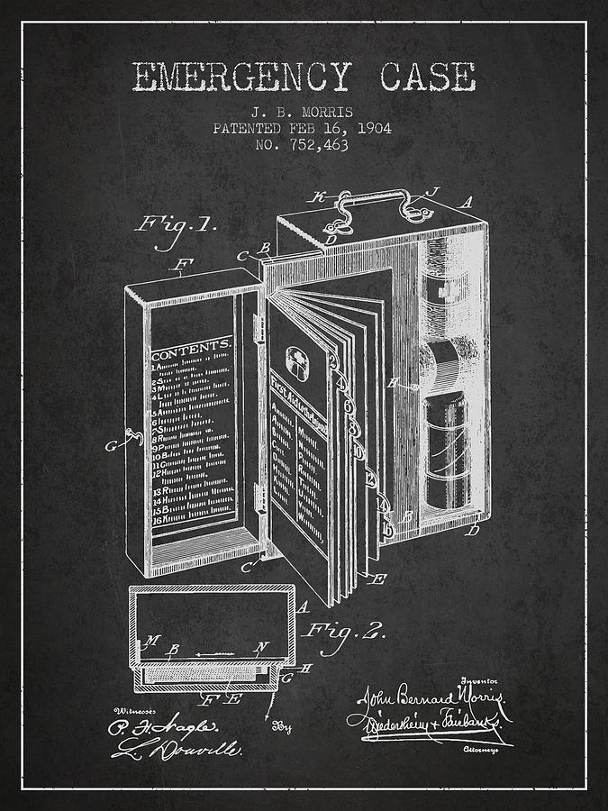 Vintage Digital Art - Emergency Case Patent from 1904 - Charcoal by Aged Pixel