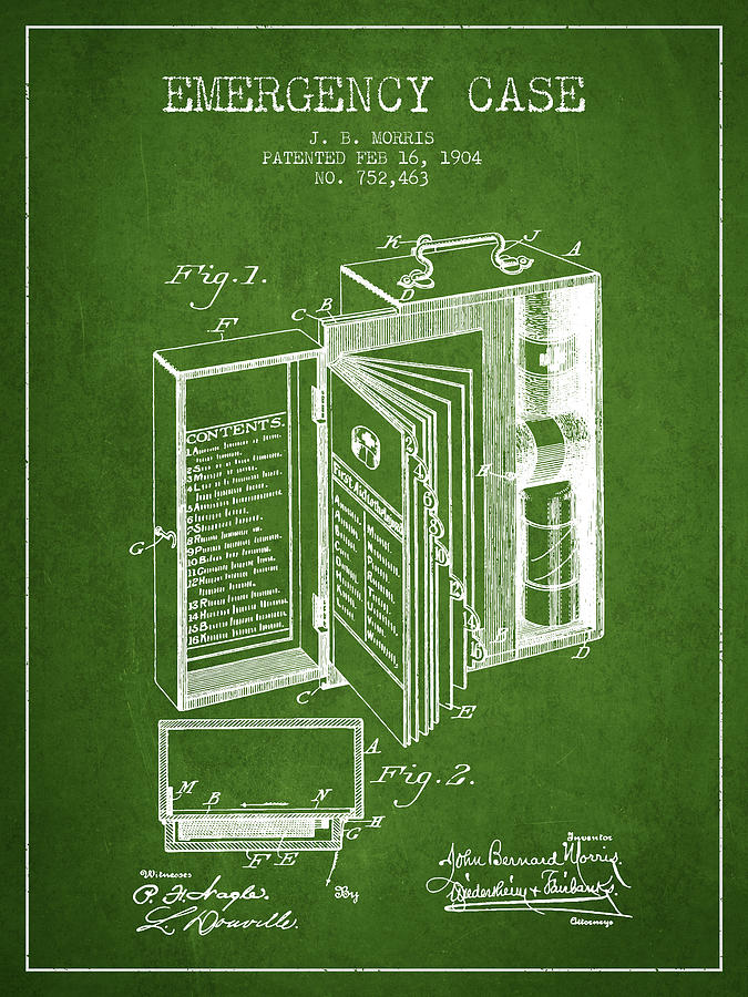 Vintage Digital Art - Emergency Case Patent from 1904 - Green by Aged Pixel