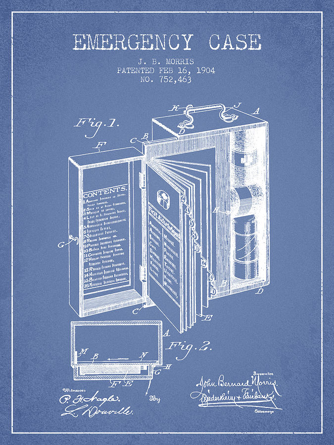 Vintage Digital Art - Emergency Case Patent from 1904 - Light Blue by Aged Pixel
