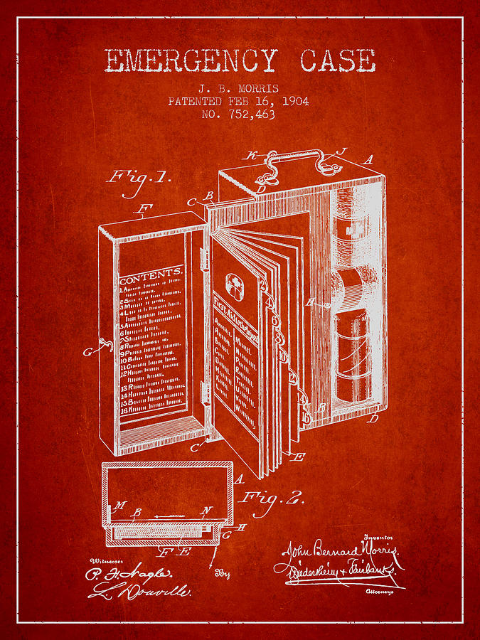 Vintage Digital Art - Emergency Case Patent from 1904 - Red by Aged Pixel