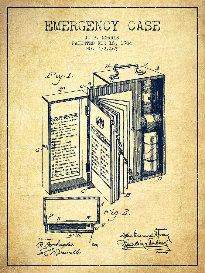 Vintage Digital Art - Emergency Case Patent from 1904 - Vintage by Aged Pixel