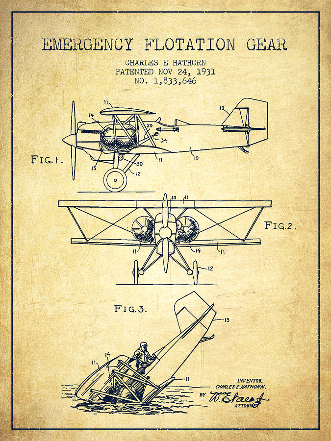 Vintage Digital Art - Emergency flotation gear patent Drawing from 1931-Vintage by Aged Pixel