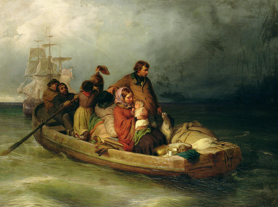 Boat Photograph - Emigrant Passengers On Board, 1851 Oil On Canvas by Felix Schlesinger