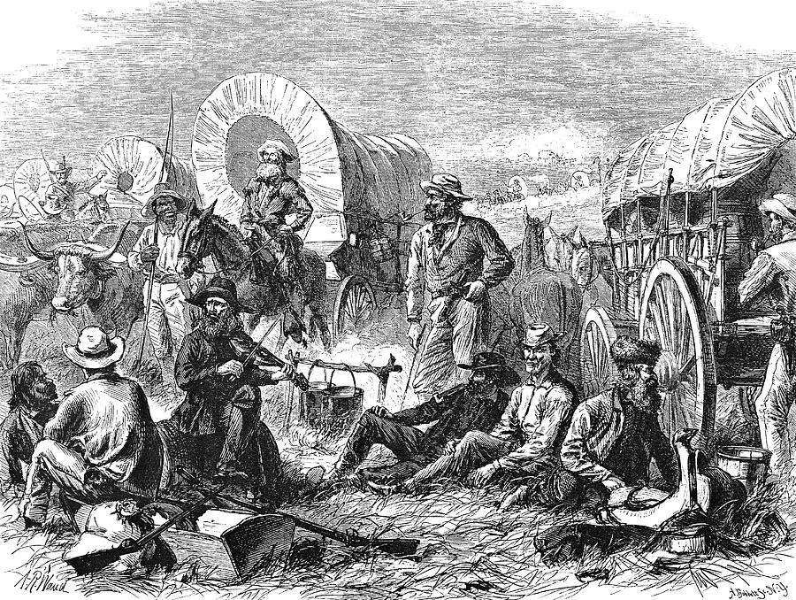 Emigrant Wagon Train, 1871 Painting by Granger