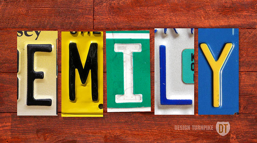 Vintage Mixed Media - EMILY License Plate Name Sign Fun Kid Room Decor by Design Turnpike