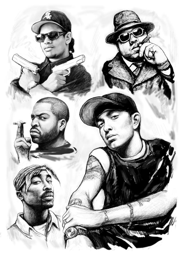 Eminem with rap stars art drawing sketch portrait Poster by Kim Wang -  Pixels