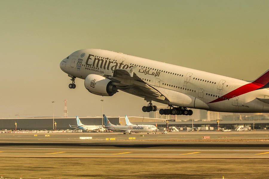 Dubai Photograph - Emirates airbus 380 in action by Nick Mares