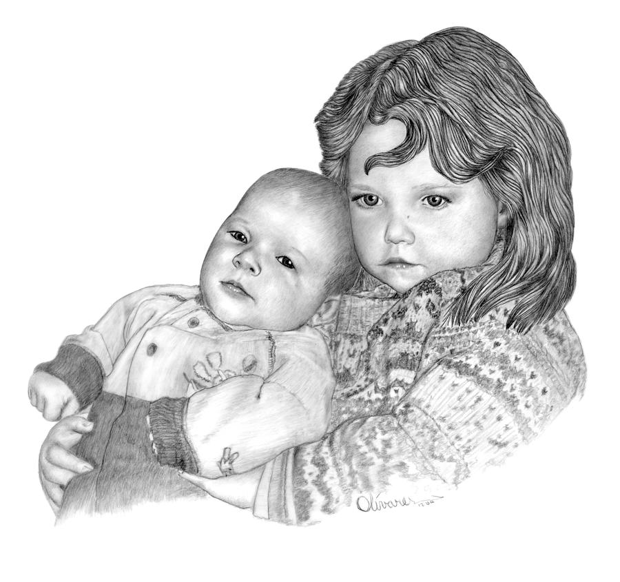 Emma and Brother Drawing by Joe Olivares | Fine Art America