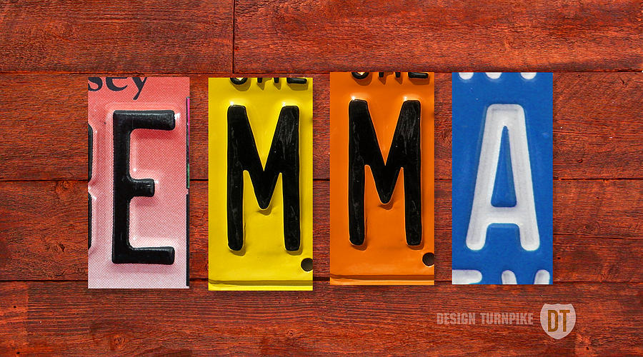 Vintage Mixed Media - EMMA License Plate Name Sign Fun Kid Room Decor by Design Turnpike