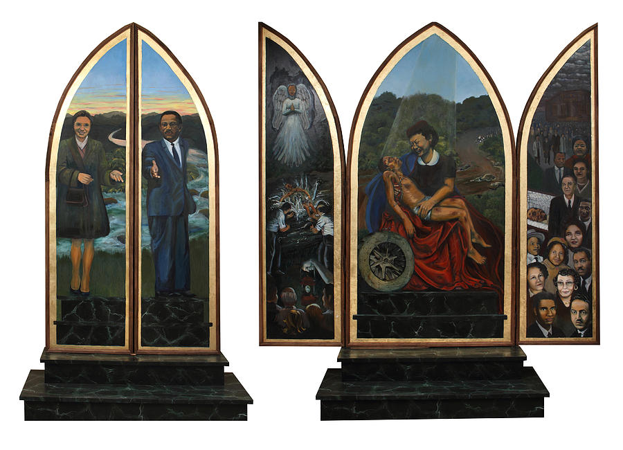 Rosa Parks Painting - Emmett Till Memorial Triptych With the Outside and the Inside by Art Nomad Sandra  Hansen