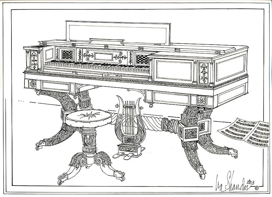 Antique Pianos Drawing - Empire Period Piano 1820 by Ira Shander