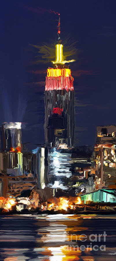 Empire State Buidling on the water Painting by Tim Gilliland