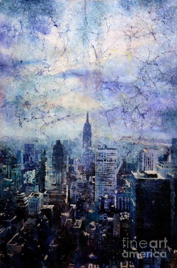 Empire State Building in Blue Painting by Ryan Fox