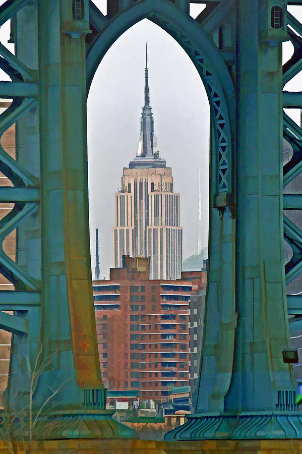 Empire State Building Manhattan Bridge Support Photograph by Jerry Gammon