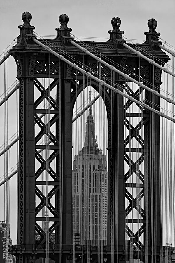 Empire State Famed By Manhattan Bridge Photograph by Karen Celella