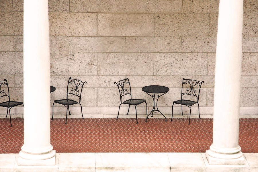 Empty Cafe Tables in Marble Courtyard Photograph by Brooke T Ryan