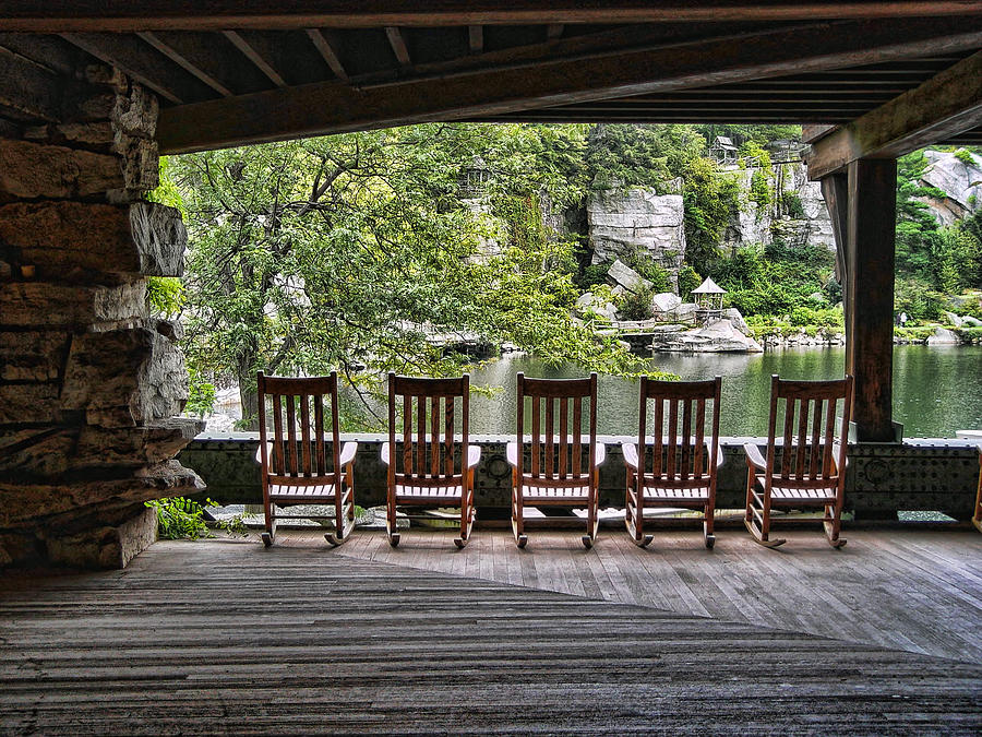 Tree Photograph - Empty Chairs - Mohonk Mt. House by Donna Lee Blais