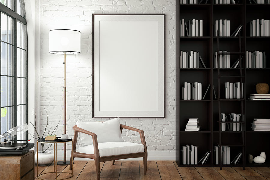Empty Frame on Living Rooms Wall with Library Photograph by Asbe