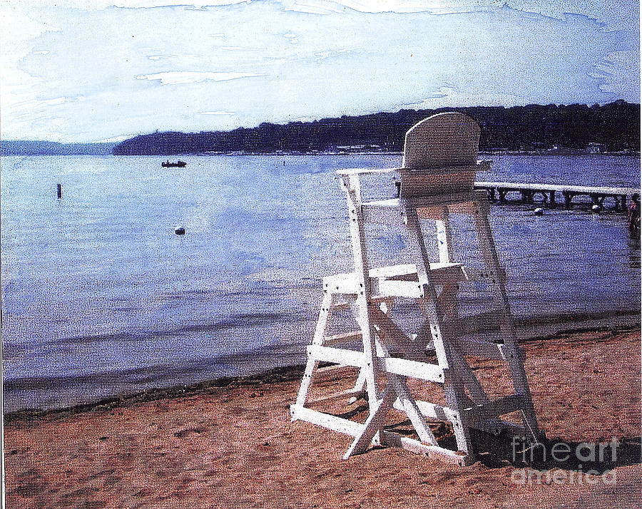 Skyline Mixed Media - Empty Lake Empty Beach Summers Out of Reach  Williams Bay  WI by Jane Butera Borgardt