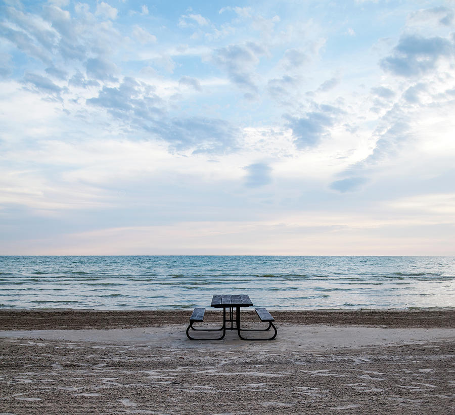 Empty Picnic Table At The Beach Photograph by Marlene Ford