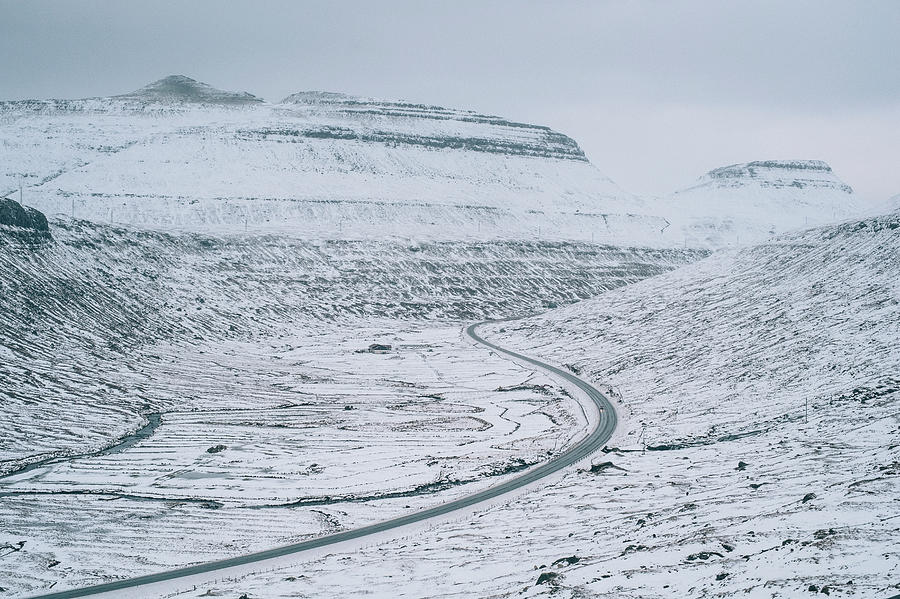 Winter Photograph - Empty Road Surrounded By Snowy by Sergio Villalba