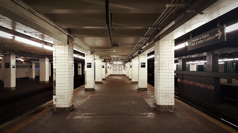 Empty subway platform of the G Train, New York City Photograph by Busà Photography
