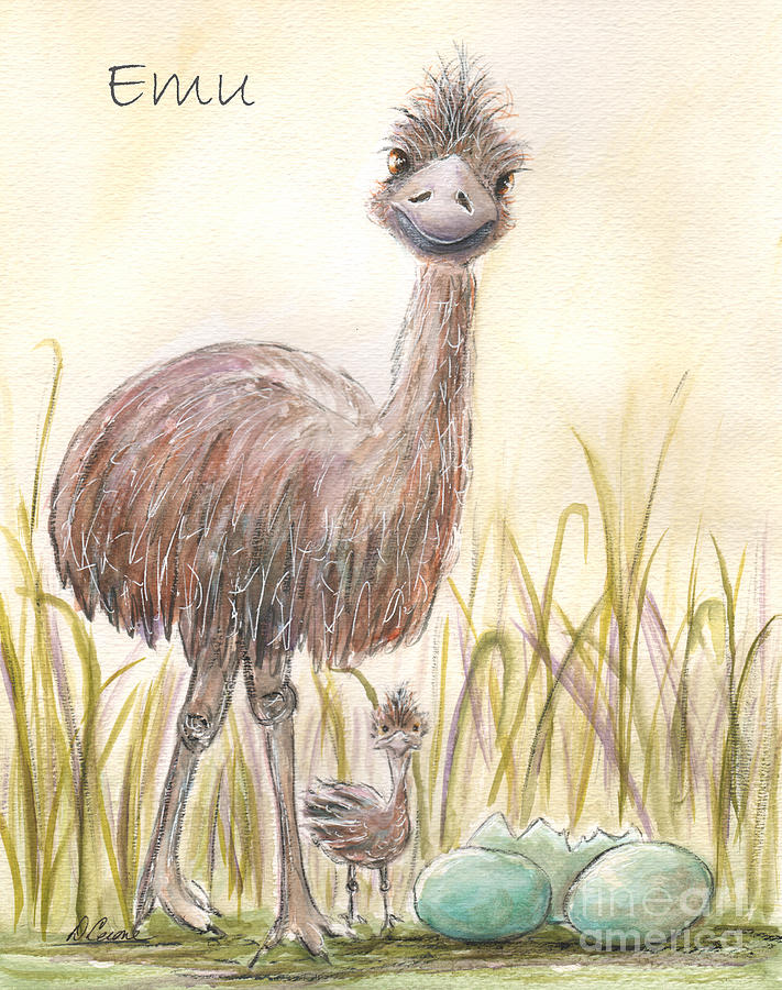 Emu Mom and Baby Painting by Debbie Cerone