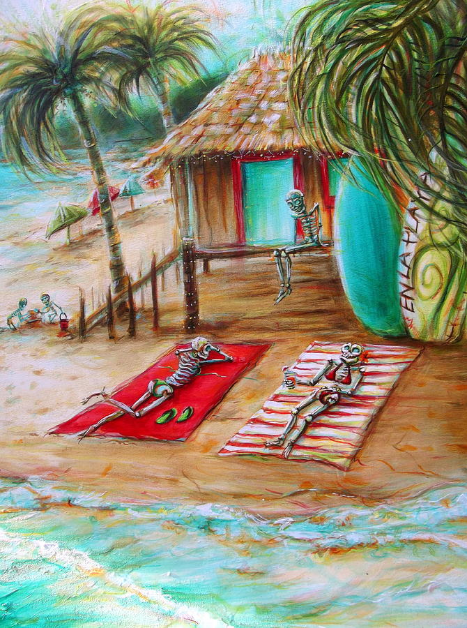 Skeleton Painting - En La Playa by Heather Calderon