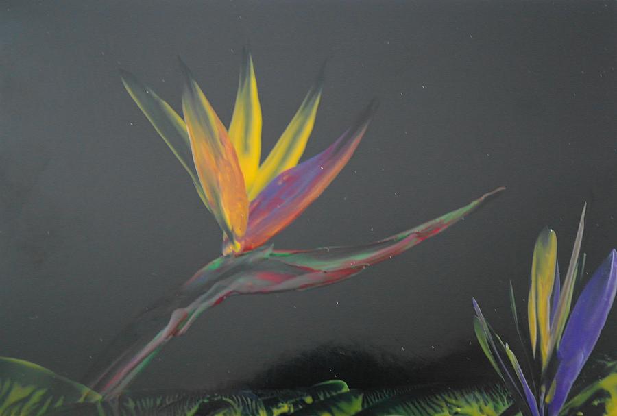 Flowers Still Life Painting - Encaustic Bird of Paradise flower by Pat ONeill