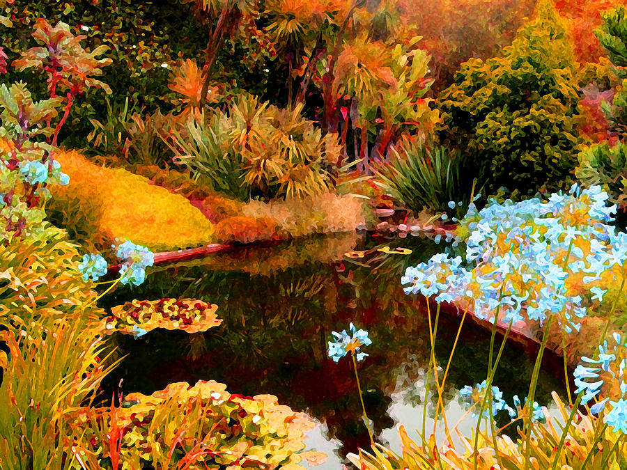 Enchaned Blue Lily Pond Painting by Amy Vangsgard