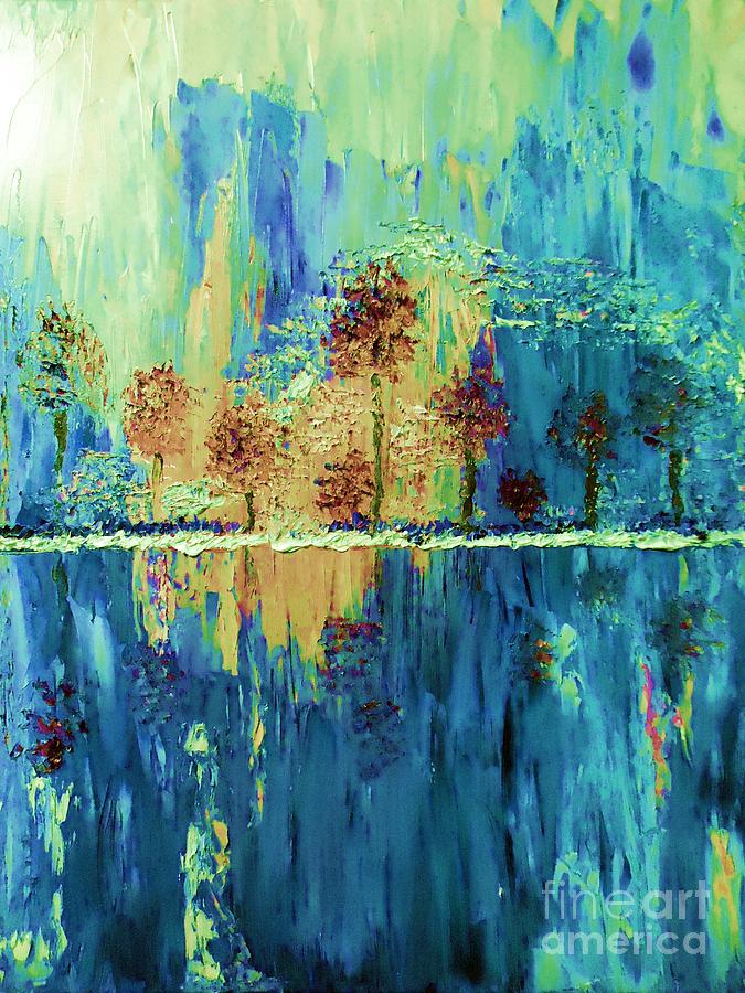 Enchanted Forest Blue Painting by Saundra Myles