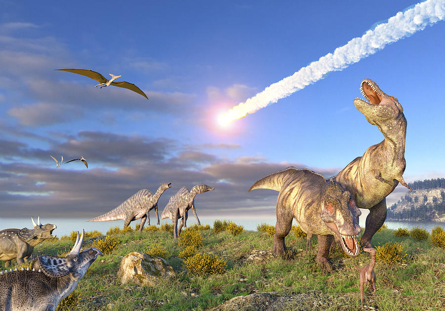 End of cretaceous KT event, illustration Drawing by Roger Harris/science Photo Library