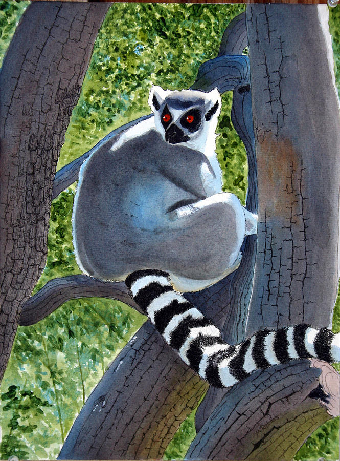 Endangered Ringed Tail Lemur Painting by Mike Robles