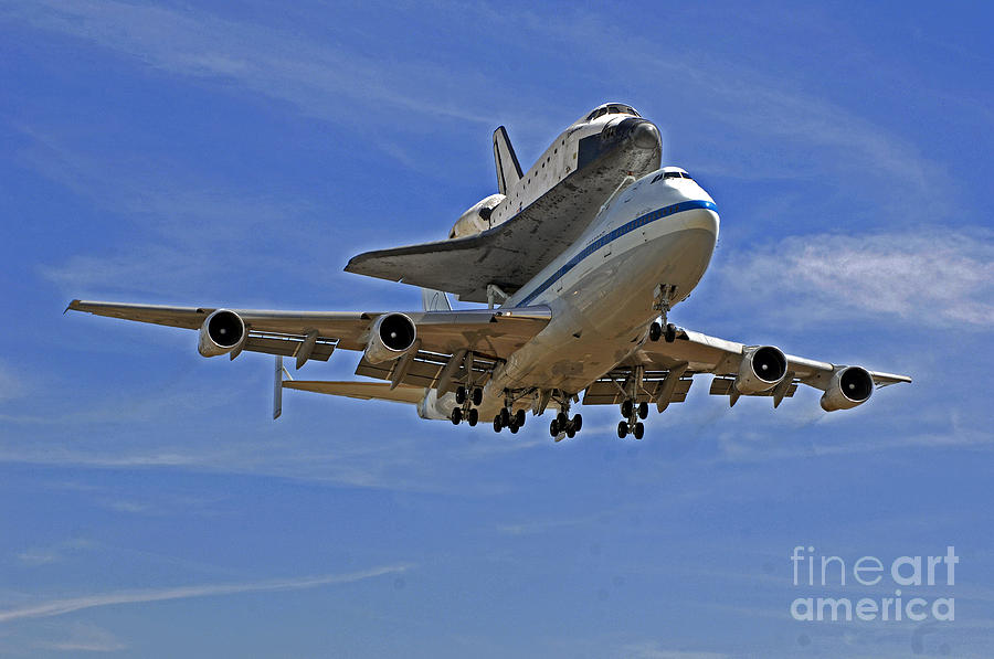 Airplane Photograph - Endeavour Space Shuttle Landing in Los Angeles  by Howard Koby