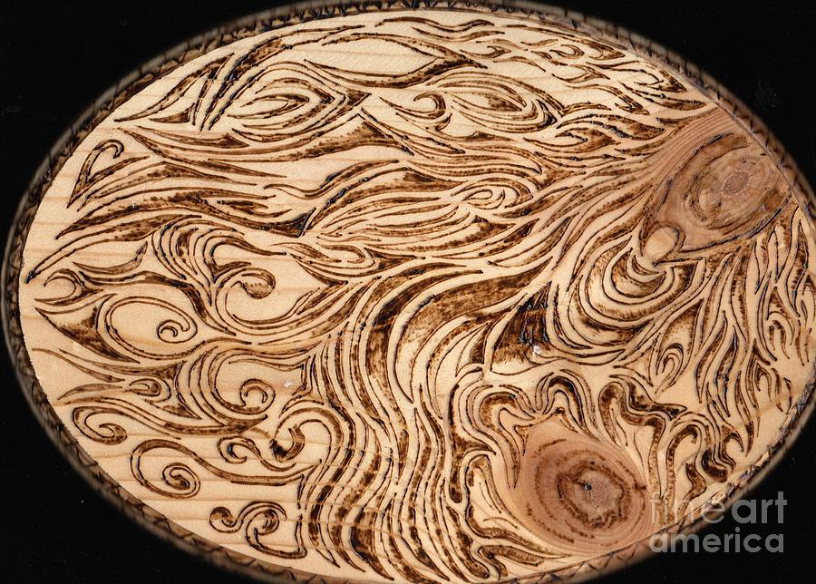 Abstract Drawing - Energy Abstract Oval Pyrography Wood Burning by Ray B