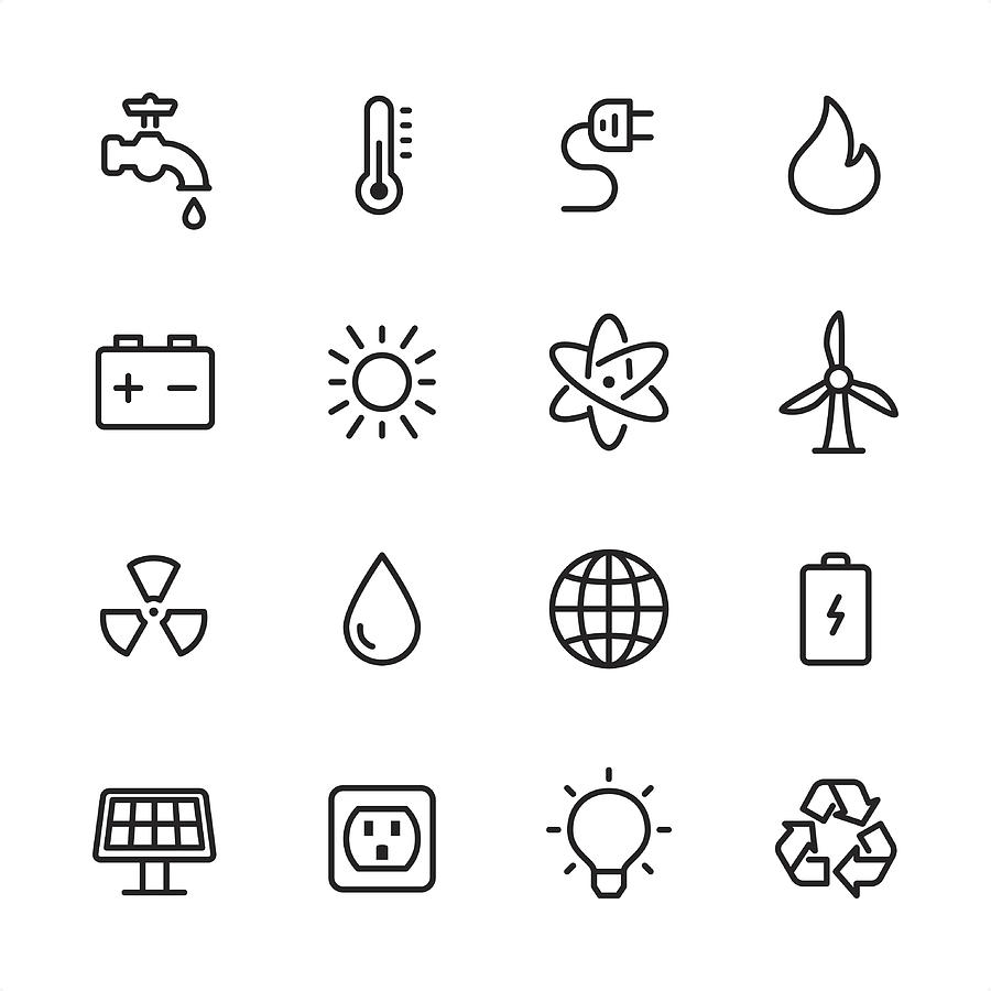 Energy and Power - outline icon set Drawing by Lushik